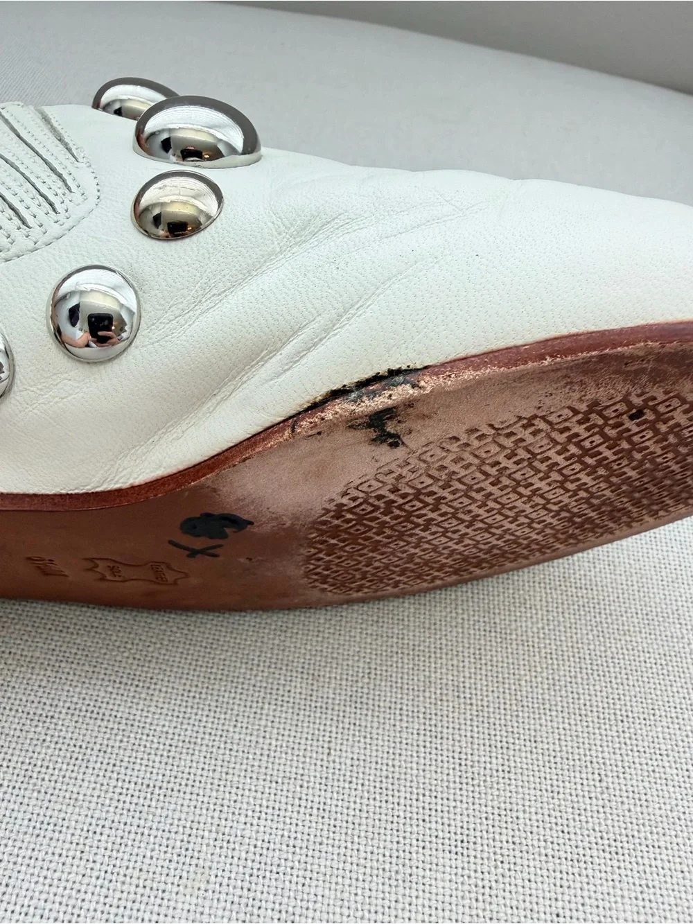 Rare! Tory Burch Loafer White Blythe Studded Metal Slip‎ On Women Size 6.5 M